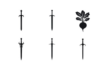 Collection of swords and beetroot silhouettes