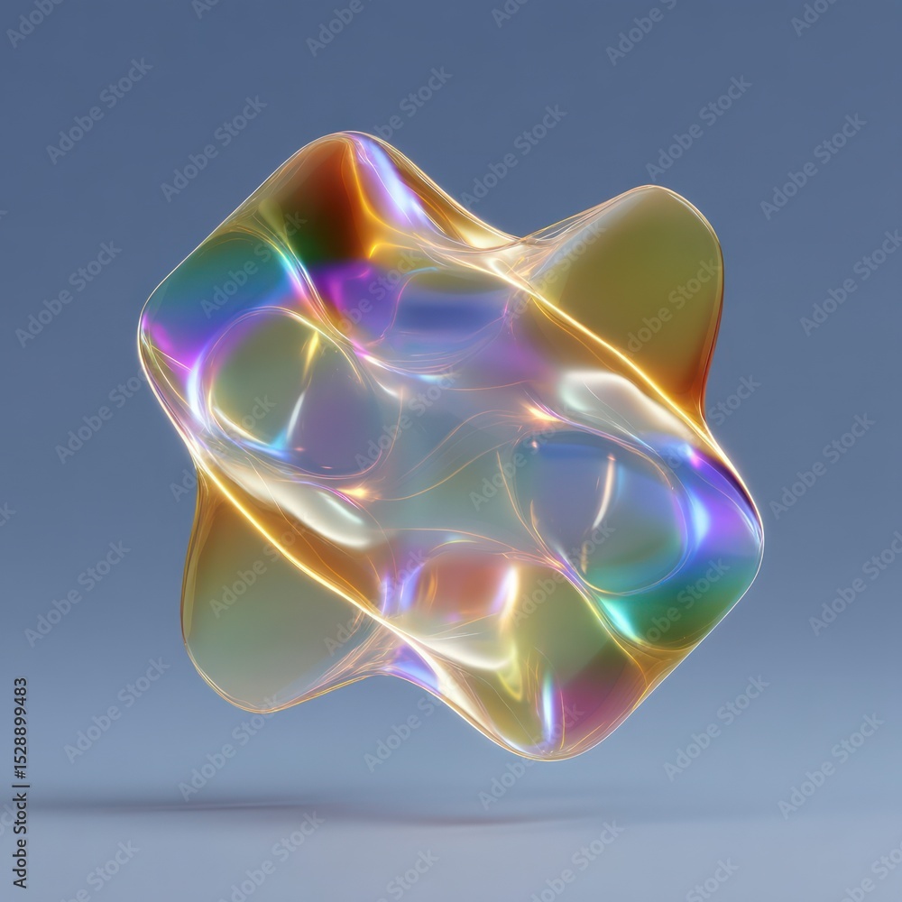 Poster abstract iridescent fluid shape 3d render colorful vibrant glowing design element