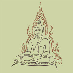 line art of buddha statue vector for illustration card decoration