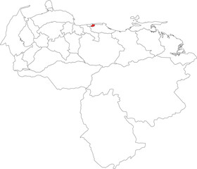Outline Political Map of Venezuela with Capital City Caracas Marked Vector Illustration