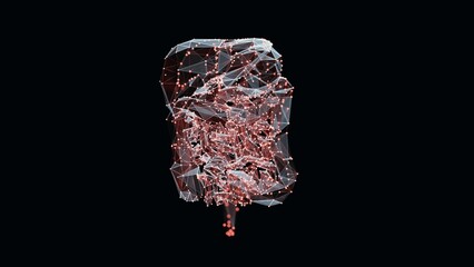 3d render of a vibrant, low-poly digestive system over dark background. Digestive system wireframe made of light points. 3d illustration