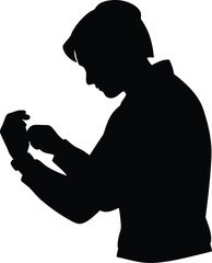 Person checking watch silhouette isolated on transparent background