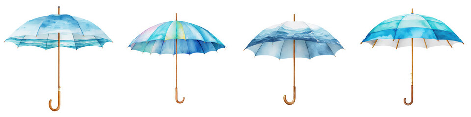 Colorful patterned umbrellas offering protection from the rain