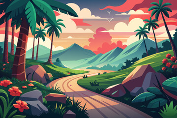 Tropical Mountain Road at Sunset