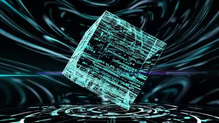 Futuristic code cube rotating in cyberspace - Powered by Adobe