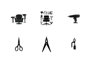 Repair tools and upholstery chair icons set