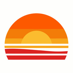 Sunset scene vector featuring a tropical coastline with a glowing sun. Perfect for beach party invites and vacation themes.