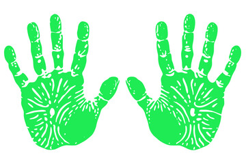 Lime Green Handprints on White Background