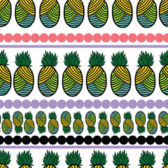 abstract pineapples with stripes colorful seamless pattern. Abstract colorful line art pineapples with colorful rounded stripes seamless pattern. It is goof for tiles, decoration, packaging and more.