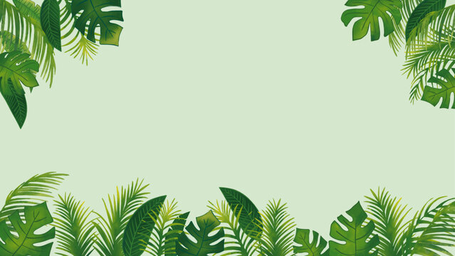 水彩風　トロピカル熱帯植物のセット飾りフレーム2（16:9）Summer Tropical Series:Watercolor Tropical Frame: Leaves