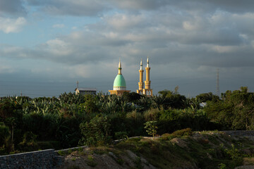 Obraz premium Mosque Amidst Tropical Greenery - Peaceful Islamic Architecture