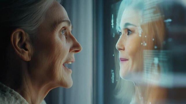 Exploring emotional connections through futuristic holograms during a moment of remembrance and reunion