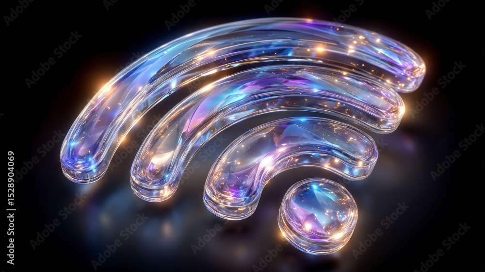 Poster crystal wifi symbol 3d render wireless network internet hotspot technology icon