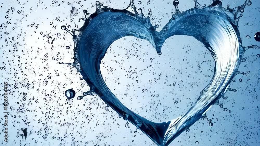 Poster water droplets combine to create heart shape over light background. abstract liquid design for love 