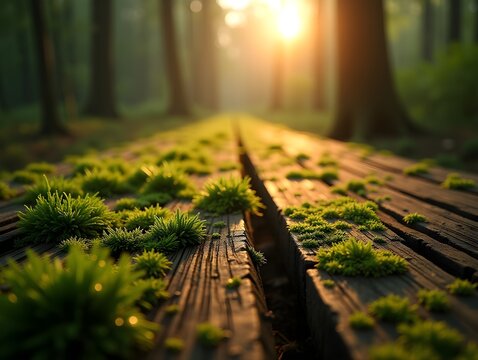 AI generated Sunlight on Mossy Weathered Wood Texture