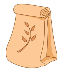 Brown paperbag flour bag simple lineart illustration