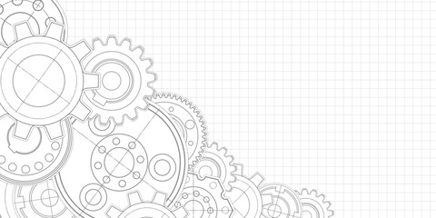 Gears. Technical drawing of gear .Engineering industry. Technology background. Vector illustration.