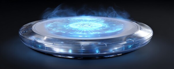 frost white energy charging pad with transparent pulse reflective surface and soft digital glow abstract tech render