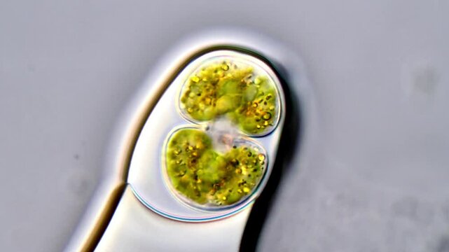 Microalgal under microscope, Cosmarium algae cell 