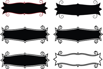 Six Decorative Black Collection with Swirls Design on White Background