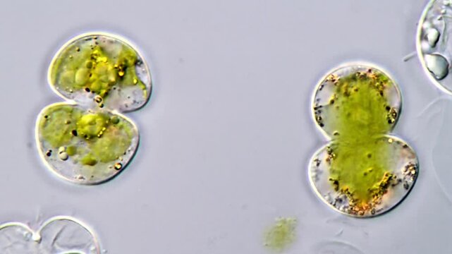 Cosmarium algae with Brown motion under microscope 