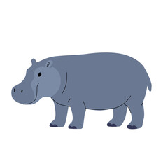 Cute flat vector illustration of a hippopotamus in a soft grayish blue tone. Simple and friendly design, ideal for childrens books, safari themes, or educational materials. Vector illustration