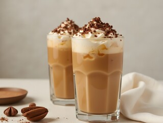 Iced Coffee Delight with Cinnamon and Chocolate Garnish for a Refreshing Summer Beverage Concept