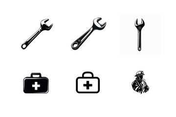 Wrench icons first aid kit firefighter safety symbols