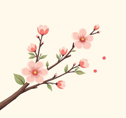 Blossoming Cherry Branch in Pastel Spring Serenity