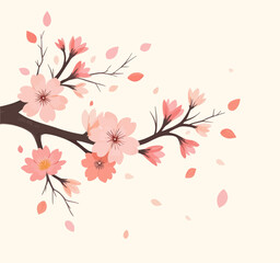 Naklejka premium Blossoming Cherry Tree Branch with Falling Petals in Spring