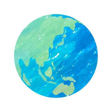 地球のベクターイラスト　水彩絵の具またはクレヨンの手描き風