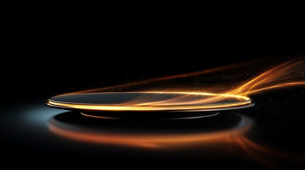 golden sci-fi wireless power disk radiating kinetic energy stream sleek surface design vibrant lighting for tech content