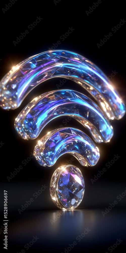 Poster sparkling crystal wifi symbol 3d render wireless network internet connection technolog