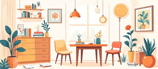 Cozy Study Nook with Warm Decor and Greenery