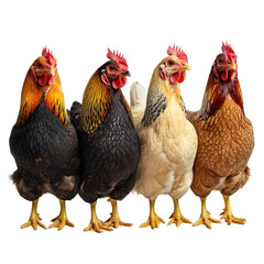 Fototapeta premium Group of chickens isolated on transparent background.
