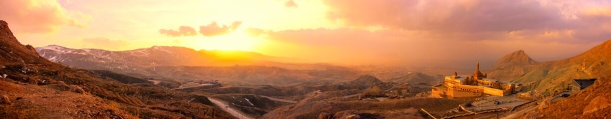 Ishak Pasha Palace Panoramic photo (Turkish: Ishak Pasa Sarayi) is a semi-ruined palace and...