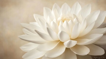 66.A close-up image of a pure white flower standing alone, its intricate petal structure illuminated by natural light, with a softly blurred earthy backdrop.