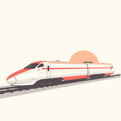 Fototapeta premium Modern Bullet Train Speeding Through Desert Sunset