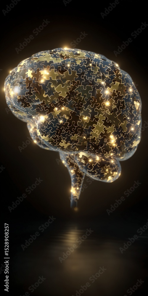 Poster illuminated puzzle brain complexity mind thoughts intelligence