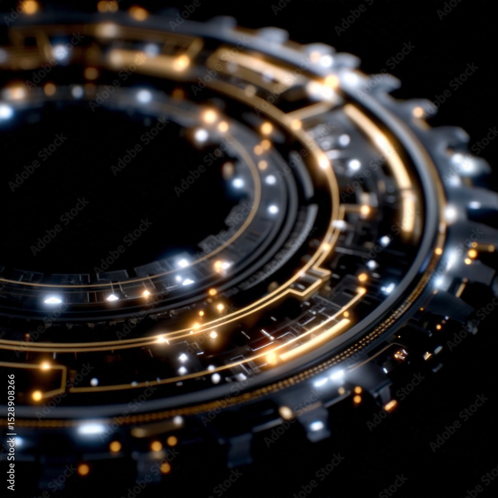 Aufkleber futuristic circular tech interface abstract golden lights high res sci fi design