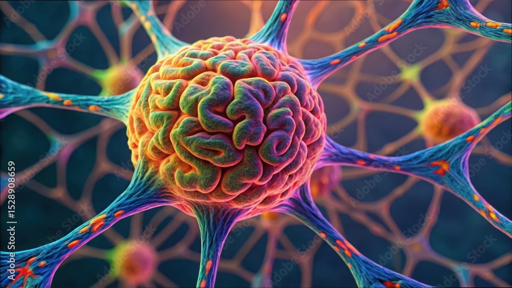 Poster detailed view of brain tissue reacting to stimuli in gigapixel resolution