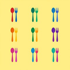 Colorful Set of Flat Fork and Spoon Icons: Generative AI