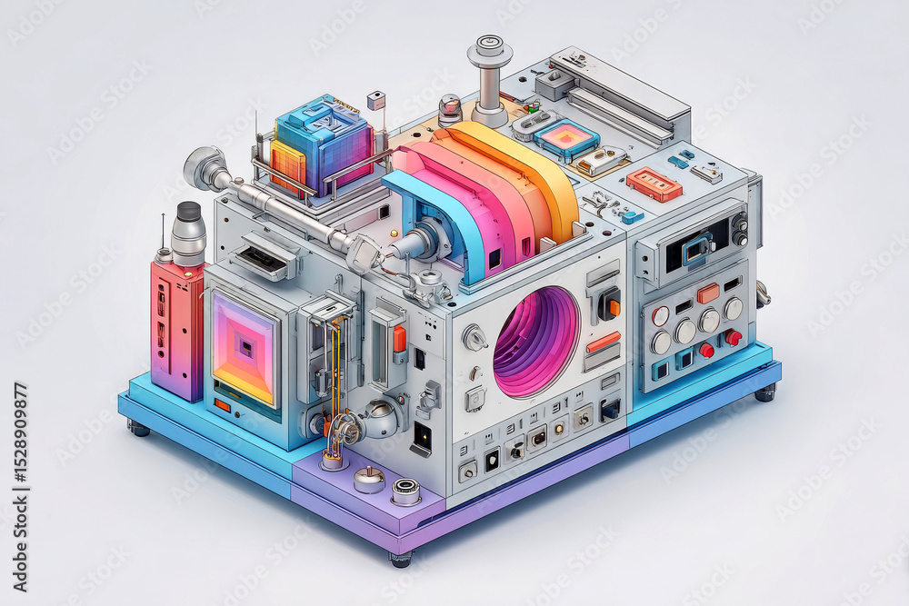 Poster futuristic machine with colorful components and intricate design