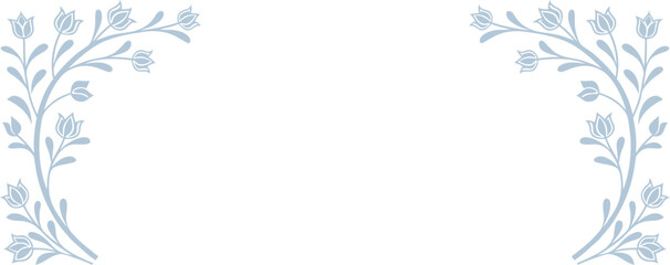 Corner Floral Branch Frame – Soft Blue Decorative Leaf and Bud Border Design for Wedding Invitations, Greeting Cards, Stationery, Scrapbooks, Certificates, or Botanical Graphic Projects