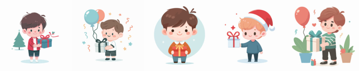boy character vector holding gift