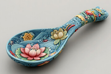 Fototapeta premium Beautifully crafted decorative spoon with intricate floral designs