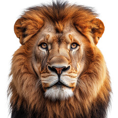 Fototapeta premium Set of close-up majestic African lions face isolated on transparent background.