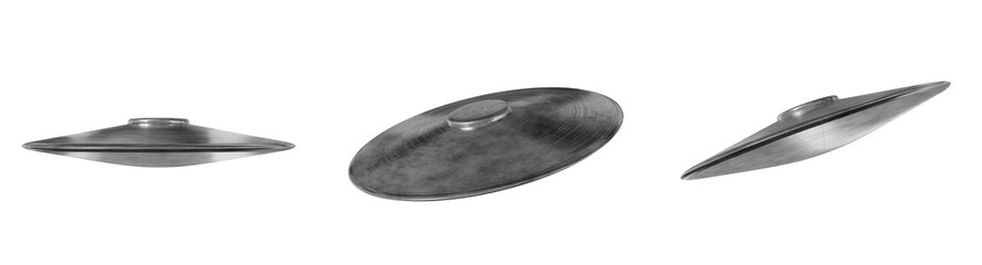 set of old dirty classic metal ufo uap alien space ship 3d element cutout