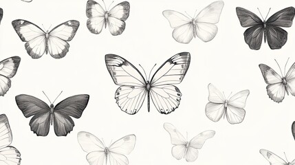 Fototapeta premium Delicate butterfly silhouettes in shades of gray and white