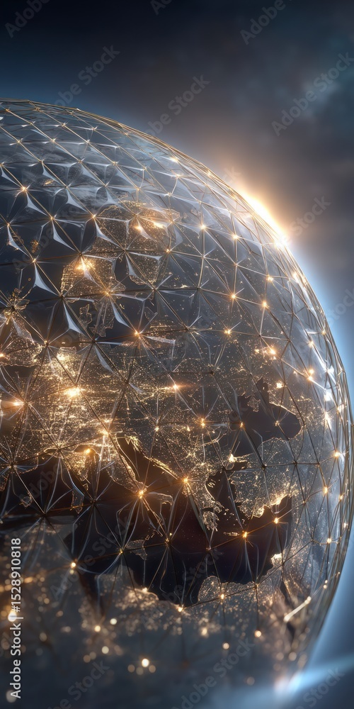 Aufkleber global network illuminated earth futuristic grid space view